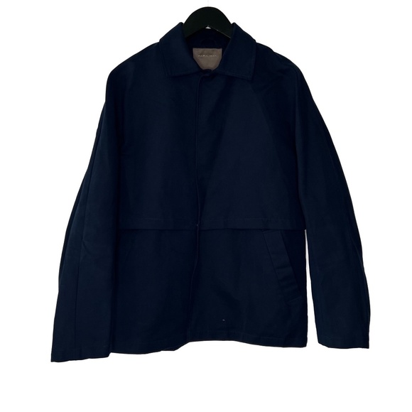 Zara Jacket Mens Large Navy Blue Bomer Man Full Zip Pockets Lining Coat - Picture 1 of 6